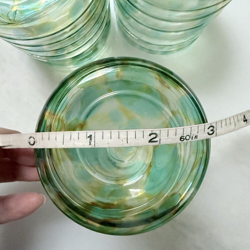 Set (4) VTG Signed David Lindsay 2002 Art Glass Tumblers Seafoam & Gold Torcello - Picture 6 of 12